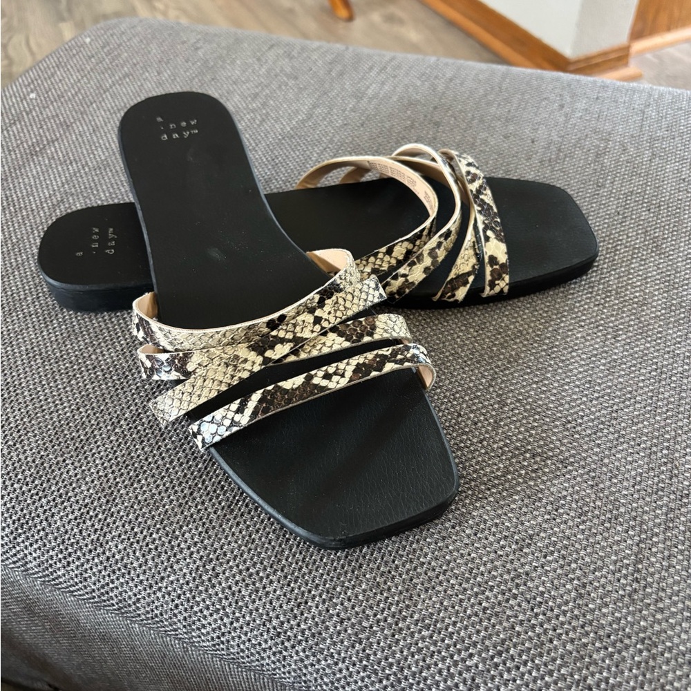 a new day Black and Cream Snakeskin Sandals